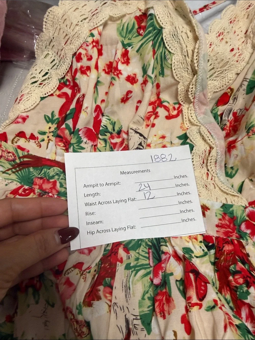 PAPER HEART Floral Lace-Trim Romper in Cream, Red & Green SZ 8